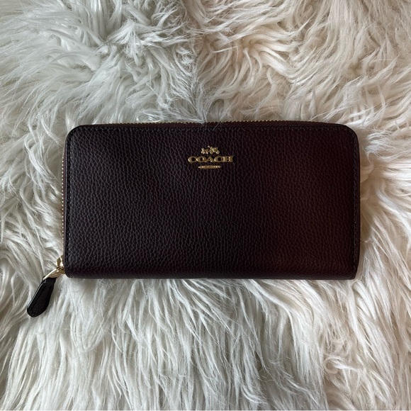 Coach Oxblood Pebbled Leather F16612 Plum Purple Maroon Accordion Zip Wallet 🍇 - Picture 12 of 13